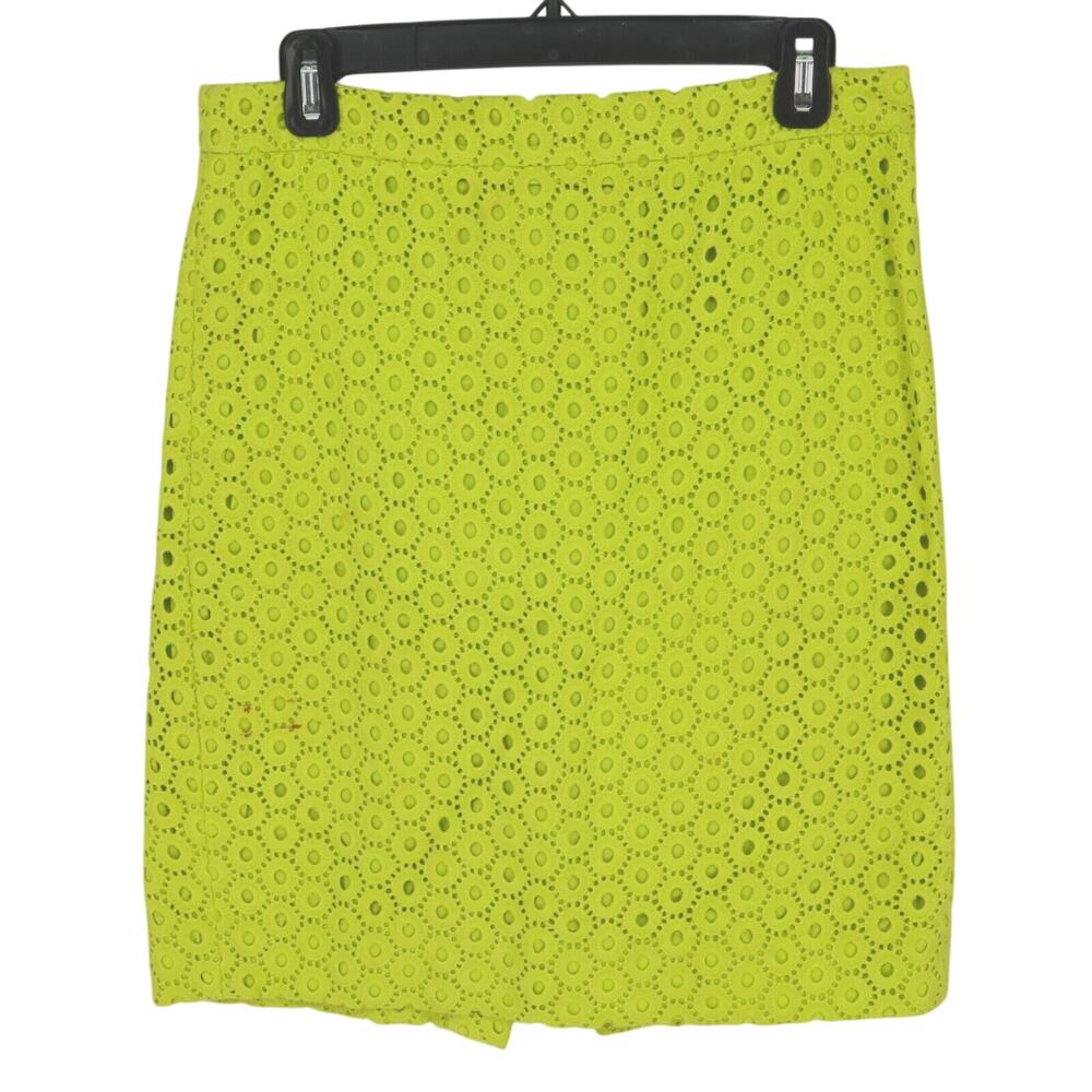 J Crew Skirt Womens 4 Lime Green Cotton Lace Lined Pencil Knee Length Career